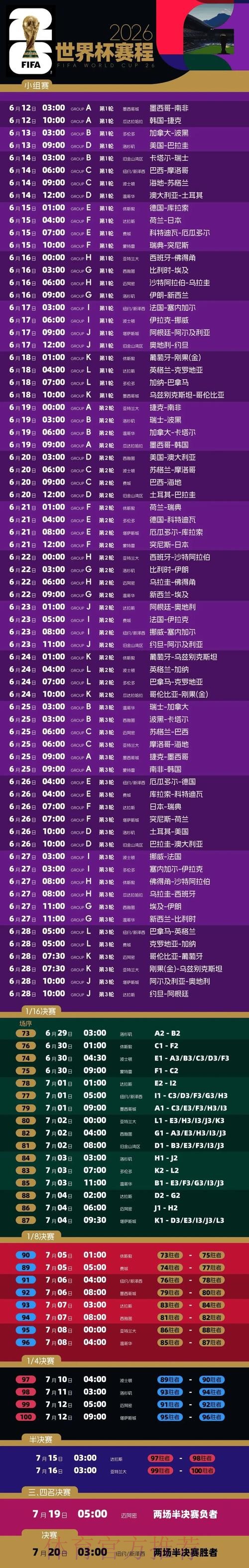 2026世界杯每日赛程完整版实时赛程怎么看